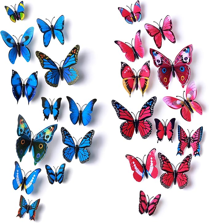 Amaonm 24pcs 3D Vivid Special Man-Made Lively Butterfly Art DIY Decor Wall Stickers Decals Nursery Decoration, Bathroom Décor, Office Décor, 3D Wall Art, 3D Crafts for Wall Art Kids Room Bedroom