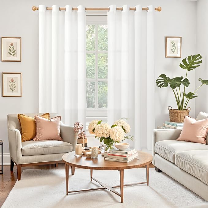 YoungsTex 72 Inch Length White Linen Semi Sheer Curtains - Image 2