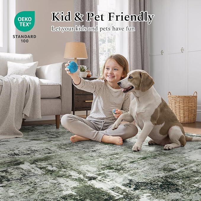 Rugflix 6x9 Area Rugs for Living Room, Washable Dark Green Large Rug | Machine - Image 5