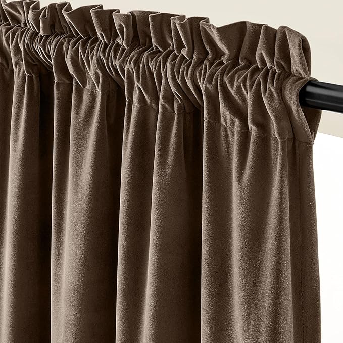 Lazzzy Velvet Blackout Curtains Thermal Insulated Room Window Drapes Super Soft Luxury Curtains for Living Room Bedroom Rod Pocket 2 Panels, Truffle, 52" W x 120" L
