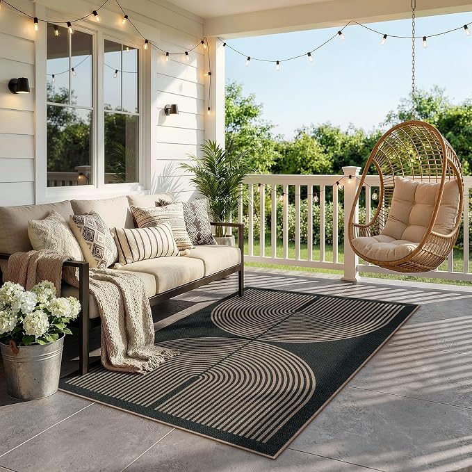 Lahome Modern Rainbow Easy Jute Outdoor Patio Rug, 3x5 Black Office Rug | - Image 6
