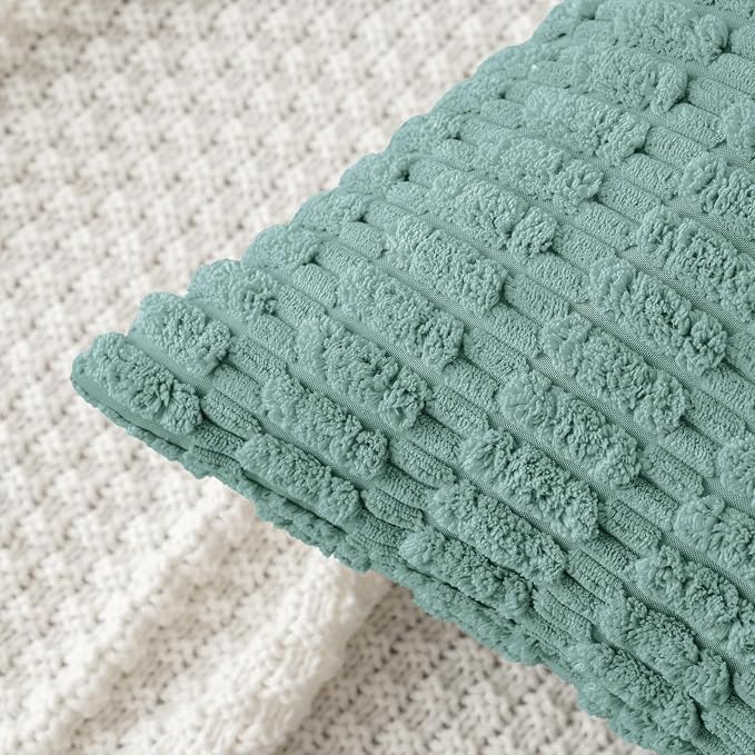 MIULEE Corduroy Decorative Throw Pillow Covers 20x20 Teal Green Pack of 2 | - Image 2