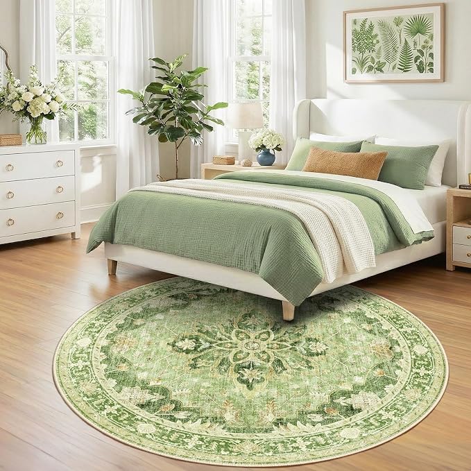 RELEANY Washable Area Rug, Round 7ft, Water Repellent, Pet Friendly, Vintage - Image 2