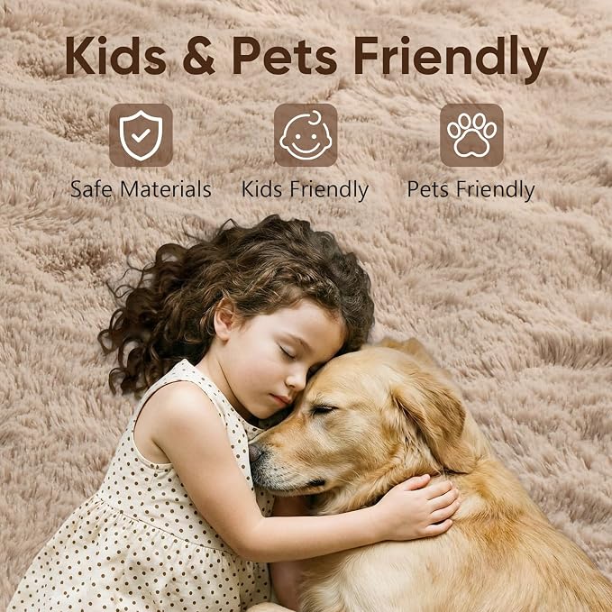 Noahas 4'x5'3'' Beige Fluffy Soft Area Rug Non-Slip - Image 7