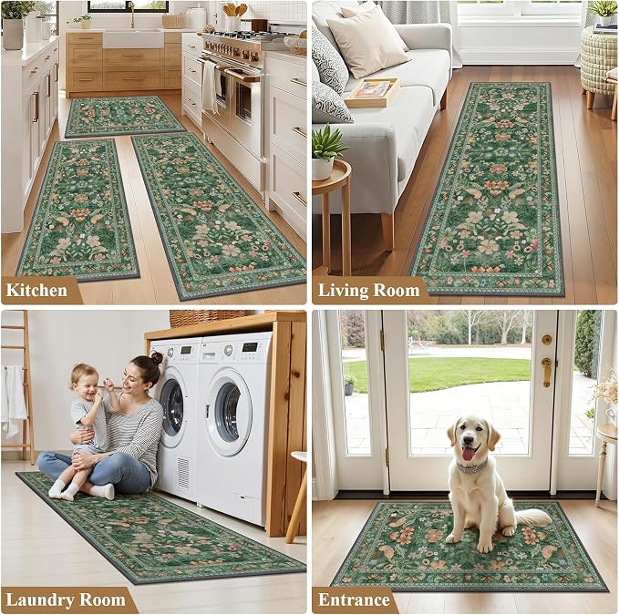 HEBE Boho Kitchen Rugs Set of 3, Non Slip Washable Kitchen Mats - Image 7