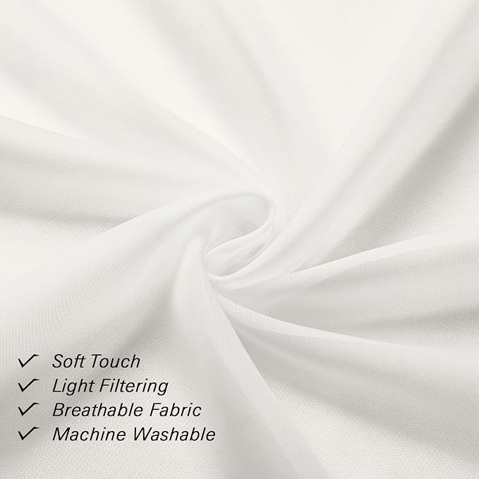 Ivory Sheer Curtains 45 Inch Length 2 Panels, Short Voile Drapes - Image 3