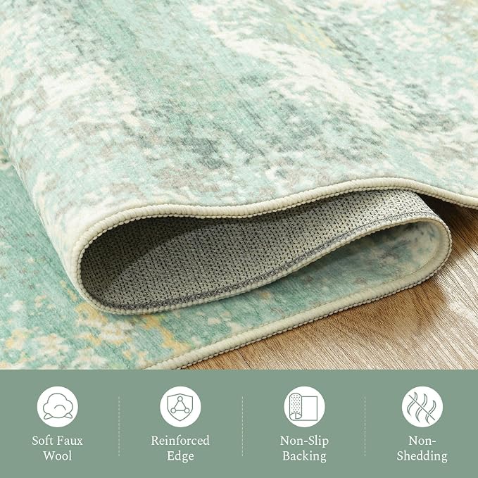 Rugflix 8x10 Area Rugs for Living Room, Washable Light Green Large Rug | - Image 7