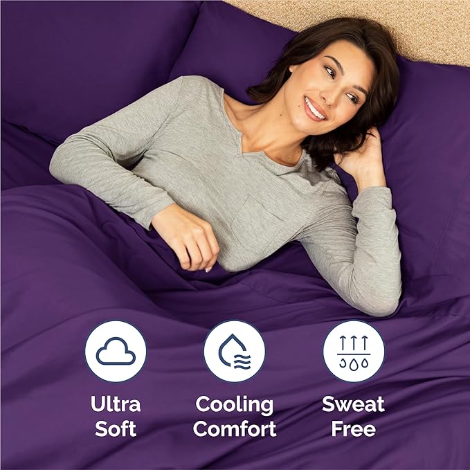 Twin XL 4 Piece Sheet Set - Comfy Breathable & Cooling - Ultra-Soft Hotel Luxury Bedding Set with 8-16 Inch Deep Pockets - 1 Flat & 1 Fitted Sheet & 2 Pillowcases - Wrinkle Free & Easy Care - Purple