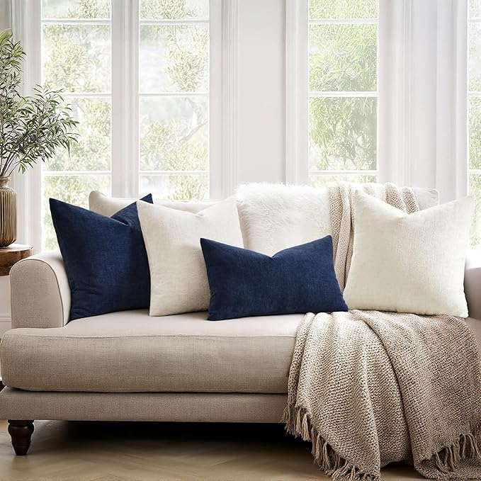 MIULEE Navy Chenille Couch Throw Pillow Covers, 20x20 | Set of 2, Soft Coastal - Image 3
