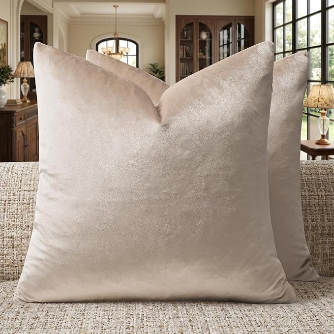 GIGIZAZA Velvet Pillow Covers 18x18 Decorative Pillows Pack of 2 Beige | by GIGIZAZAFocusingonhomedecoration