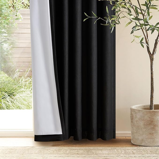 Black 63 Inch Length Blackout Pleated Linen Curtains - Image 7