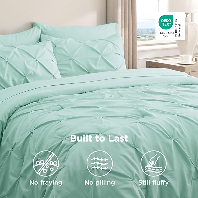 Bedsure Twin Comforter Set Mint Green - Bed in a Bag Twin Size Bedding 5 Pieces, GentleSoft™ Pintuck Bed Set Gift for Family, Pinch Pleat Mint Green Comforter with Sheets, Pillowcase & Sham