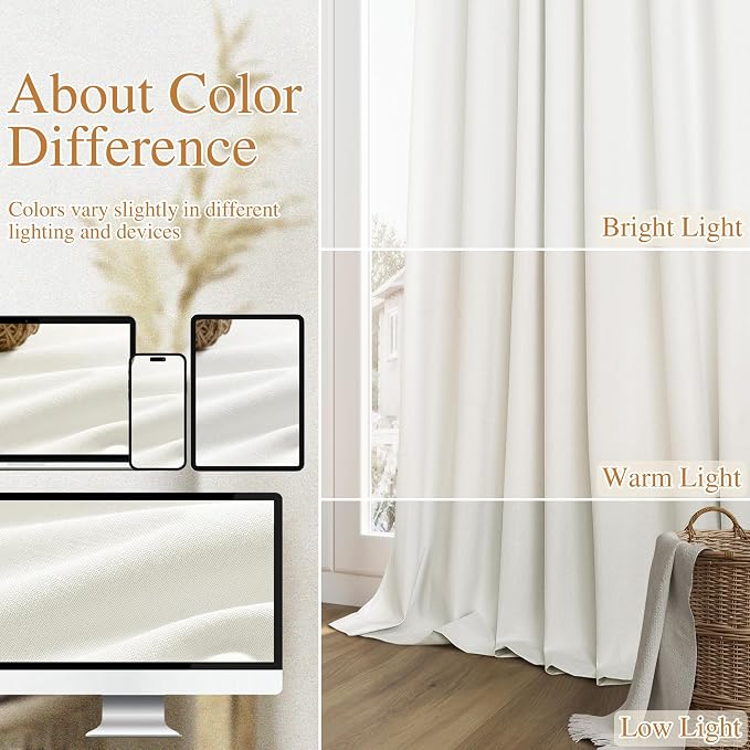 100% Blackout Linen Curtains 112 Inch Long by 52 Inch Wide 2 Panels Set - Image 7