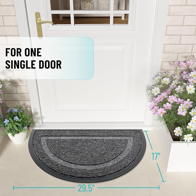 OLANLY Half Circle Front Door Mat Outside 29.5x17 All-Season Rubber Doormat | - Image 2