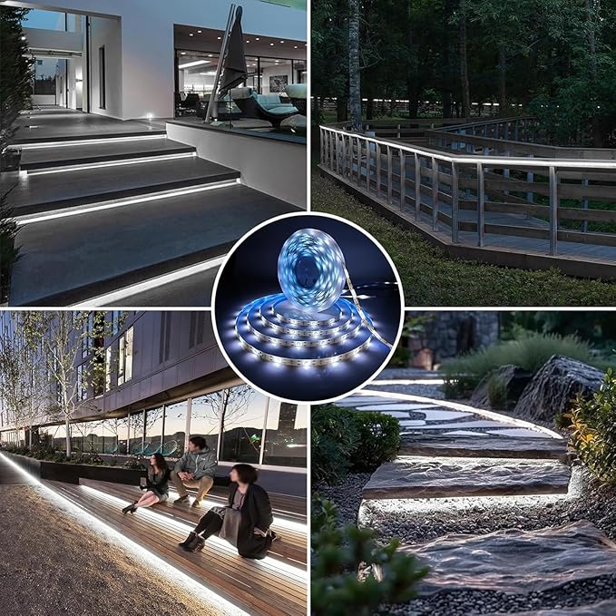 2 Pack Solar LED Strip Lights Outdoor Waterproof 19.6FT 180 LED Solar Powered Rope Light Cuttable 8 Modes for Outside, Garden, Patio, Deck, Fence, Pathway, Stair, Poolside, Halloween, 6000K White