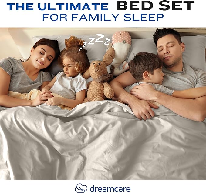DREAMCARE King Size Sheets Set - Cooling Bed Sheets - 4pcs Set - up to 15" Deep Pocket King Sheet Set – Soft & Long Lasting Cooling - 100% Fine Brushed Polyester with Side Pocket - Ivory
