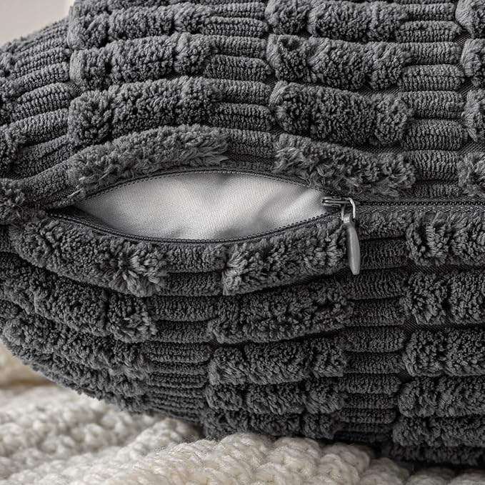 MIULEE Lumbar Corduroy Decorative Throw Pillow Covers 12x20 Dark Grey | Pack of - Image 7
