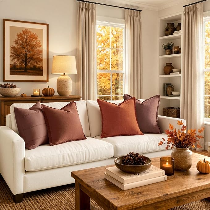 MIULEE Linen Decorative Fall Euro Throw Pillow Covers Burnt Orange 22x22 | Set - Image 4