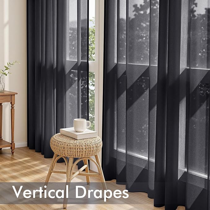 MIULEE Black Sheer Curtains 63 Inches Long 4 Panels 54 x 63 Inches | Light - Image 5