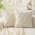 Set of 2 Beige Morrocan Decorative Pillow Covers 26x26 Inch Fluffy Boho Throw by Cozoomy