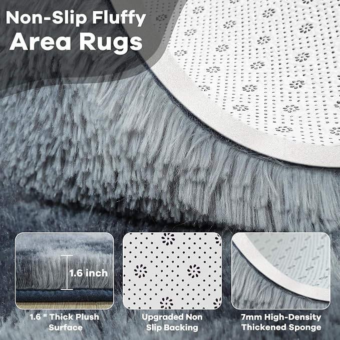 6x9 Large Tie-Dyed Blue and Grey Fluffy Area Rug Non-Slip - Image 4