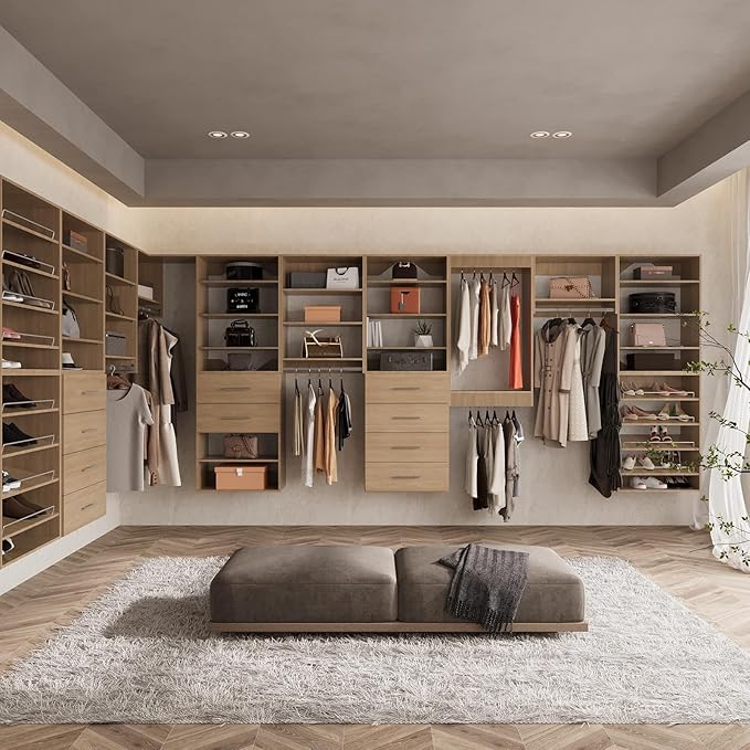 ROOMTEC 31.5" Medium Hanging Closet Unit, Modular Closet System with Hanging Rod, Wardrobe Organizer for Bedroom or Walk-in Closet, Wall Mounted, Customizable Clothes Storage Unit, Wood