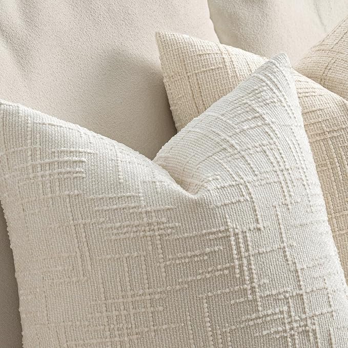 MIULEE Chenille Textured Throw Pillow Covers Cream White 18x18 Set of 2 | - Image 3