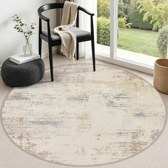 Round Area Rug Living Room: 5 ft Modern Washable Indoor Carpet | by FXRHLP