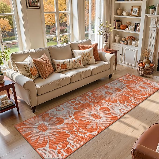 Findosom Fall Runner Rug 2x8, Non Slip High-Low Textured Floral Washable Runner - Image 7