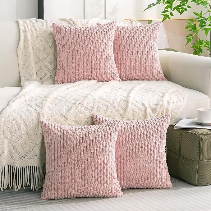 Set of 4 Light Pink Decorative Throw Pillow Covers 26x26 Inch Corduroy Pillow - Image 7