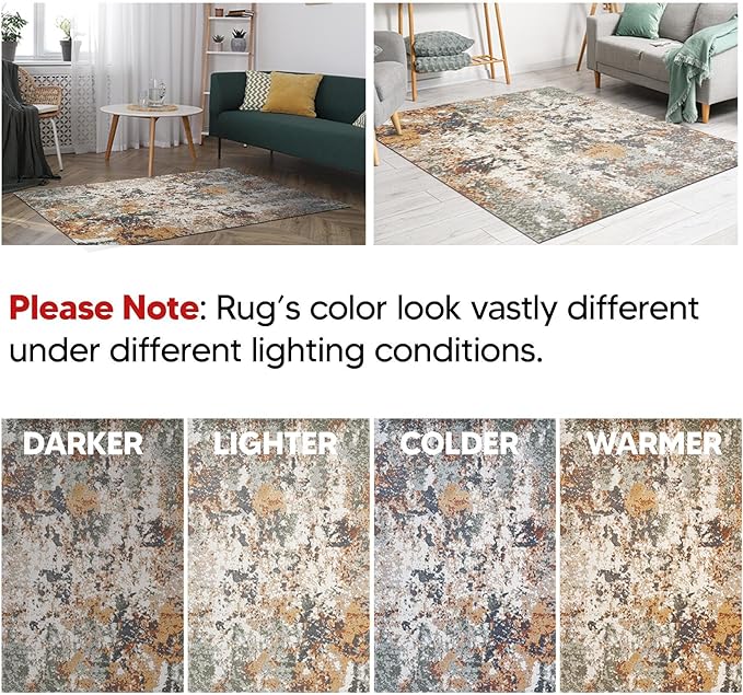 Keen Home Design Area Rugs - 5ft Round Non-Shedding, Abstract Rugs for Kitchen, Living Room, Bedroom, Dining Room, Entryway - Size: 5'3" Square, Multi
