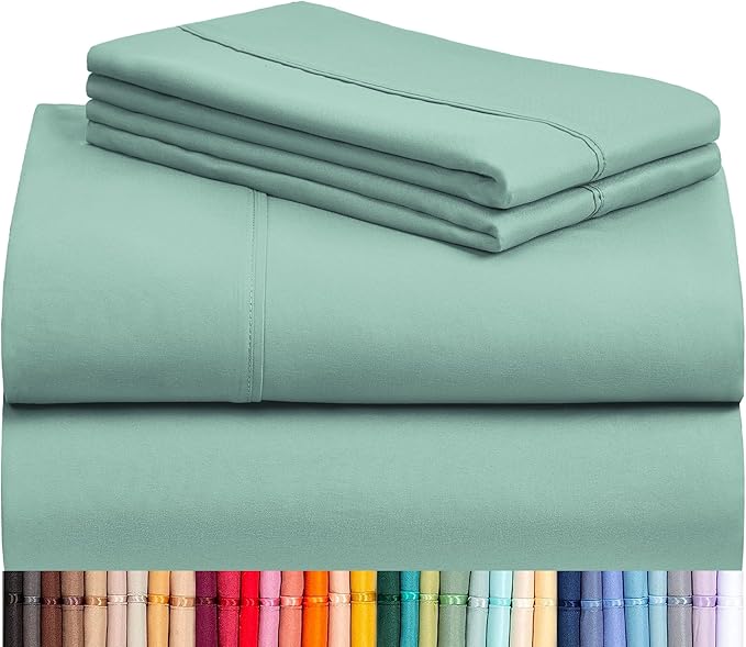 LuxClub 4 PC Full Sheet Set, Breathable Luxury Bed Sheets, Deep Pockets Wrinkle Free Cooling Bed Sheets Machine Washable Hotel Bedding Silky Soft - Light Teal Full
