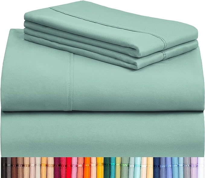 LuxClub 4 PC King Sheet Set, Breathable Luxury Bed Sheets, Deep Pockets Wrinkle Free Cooling Sheets Machine Washable Hotel Bedding Silky Soft - Light Teal King