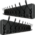 WEBI Coat Rack Wall Mount,38 9/16" Long,10 Tri Hooks for Hanging Coats,16" Hole to Hole,Wood Coat Hooks Wall Mounted,Wall Coat Hanger for Clothes,Jacket,Hats,Rustic Black,2 Packs