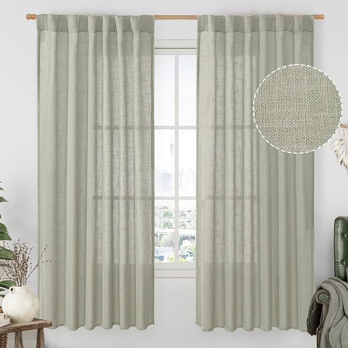 Sage Grey 72 inch Linen Curtains by LAMIT