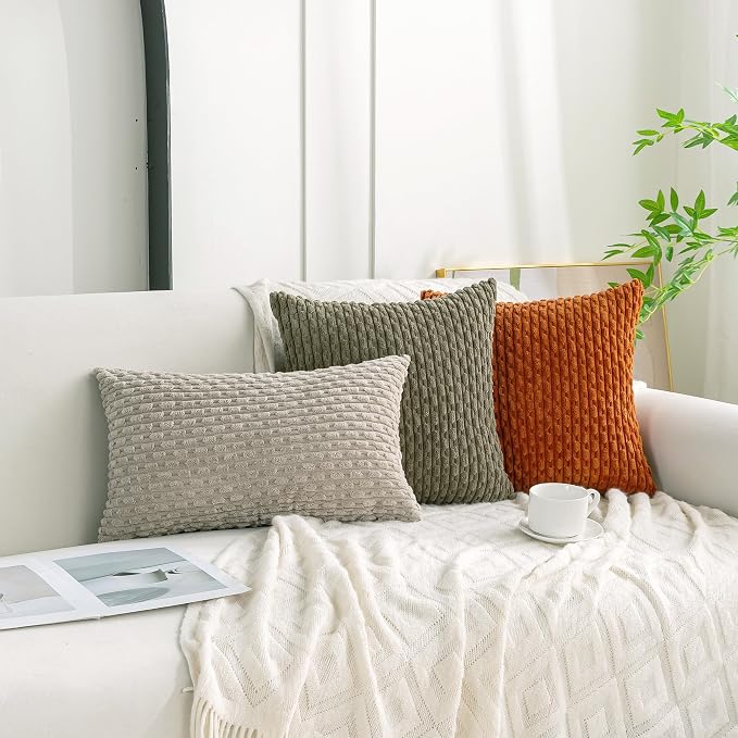 Set of 4 Olive Green Decorative Throw Pillow Covers 16x16 Inch Corduroy Pillow - Image 3