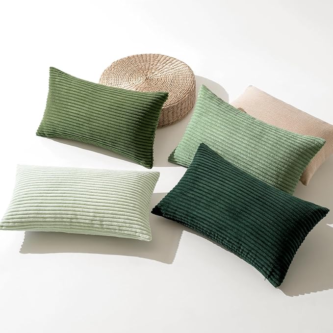 MIULEE Soft Corduroy Decorative Lumbar Pillow Covers Forest Green 12x20 | Set - Image 2