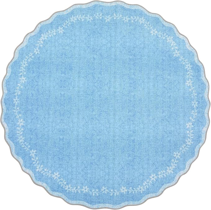 GarveeHome Round Area Rug 5ft Scalloped Washable Circle Rug - Image 6