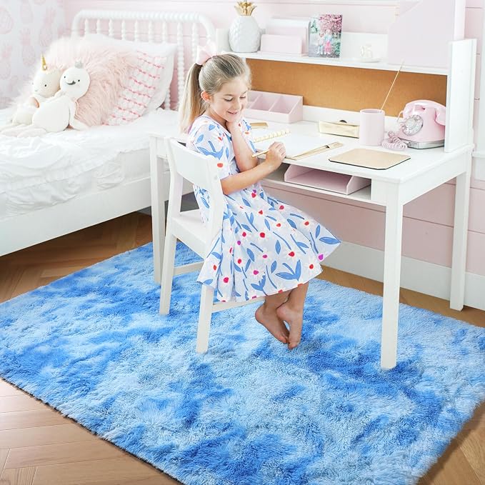 Amdrebio Tie-Dyed Light Blue Fluffy Area Rug 5x7 - Image 3