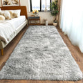 Pionblank Fluffy Runner Rugs for Bedroom 2x6, Tie Dye Grey | Modern Shaggy Area by PIONBLANK
