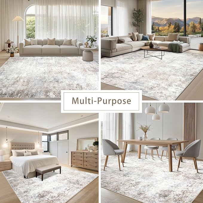 Beige Grey Washable Rugs 8x10 Area Rugs - Image 5