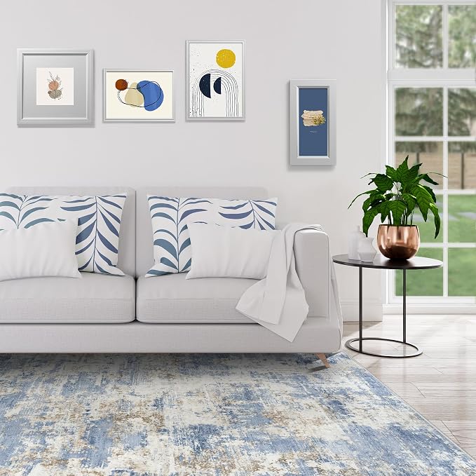 Aelenmu 10x14 Area Rugs for Living Room Dining Room Washable Blue | Soft Modern - Image 3
