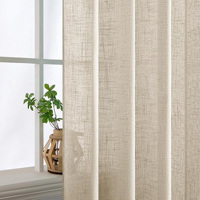 MIULEE Beige Linen Curtains 52x108 Inches 2 Panels - Image 5