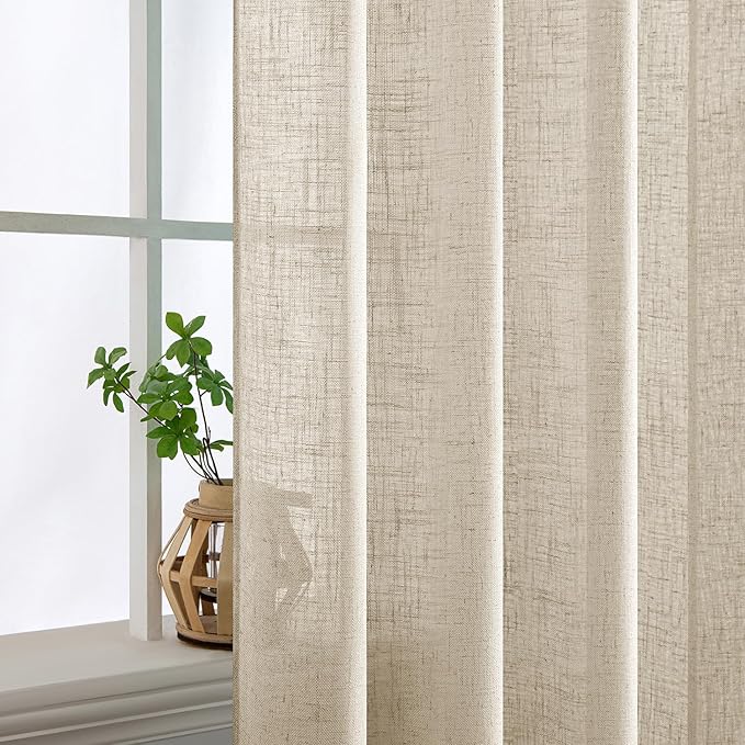 MIULEE Beige Linen Curtains 52x84 Inch 2 Panels - Image 5