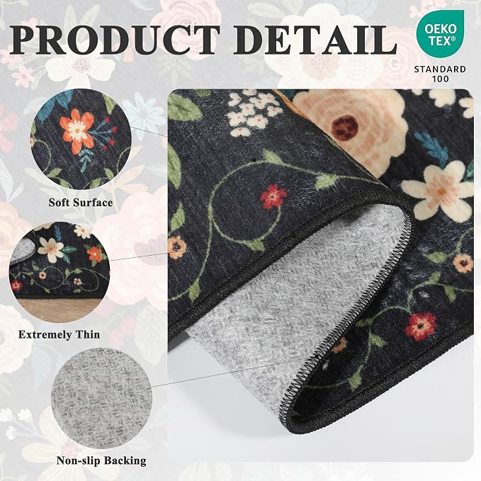 DUKINO 4x4 Square Area Rug, Soft Floral Washable Rug - Image 5