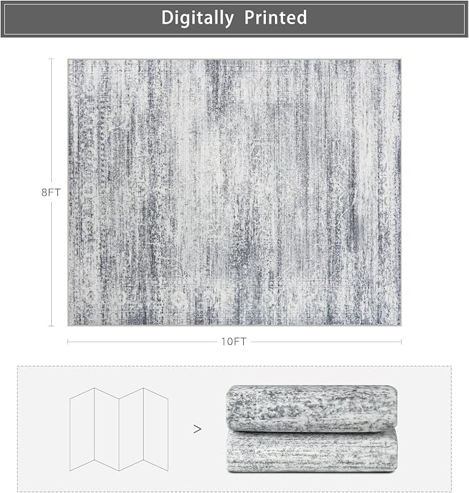 8x10 Washable Area Rugs for Living Room, Dining Room | Minimal, Ultra Soft Faux - Image 2