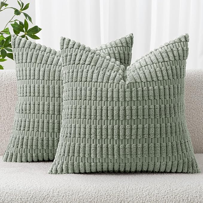 MIULEE Euro Sham Corduroy Decorative Throw Pillow Covers 24x24 Grey Green | by MIULEE
