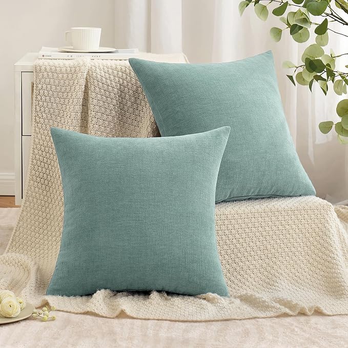MIULEE Aqua Green Chenille Couch Throw Pillow Covers, 20x20 | Set of 2 - Image 4