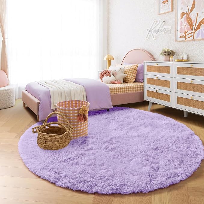 Amdrebio Light Purple Lavender Fluffy Circle Rug 5Ft - Image 5