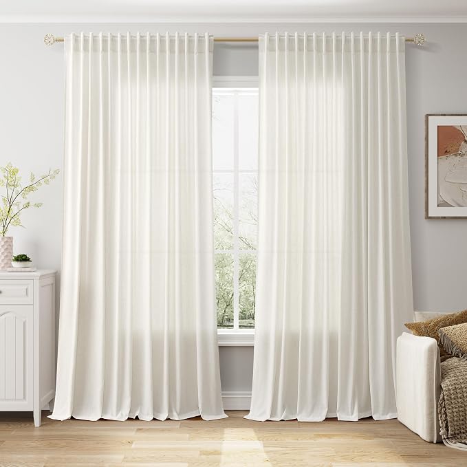 Cream Extra Wide Linen Curtains by Nanspring